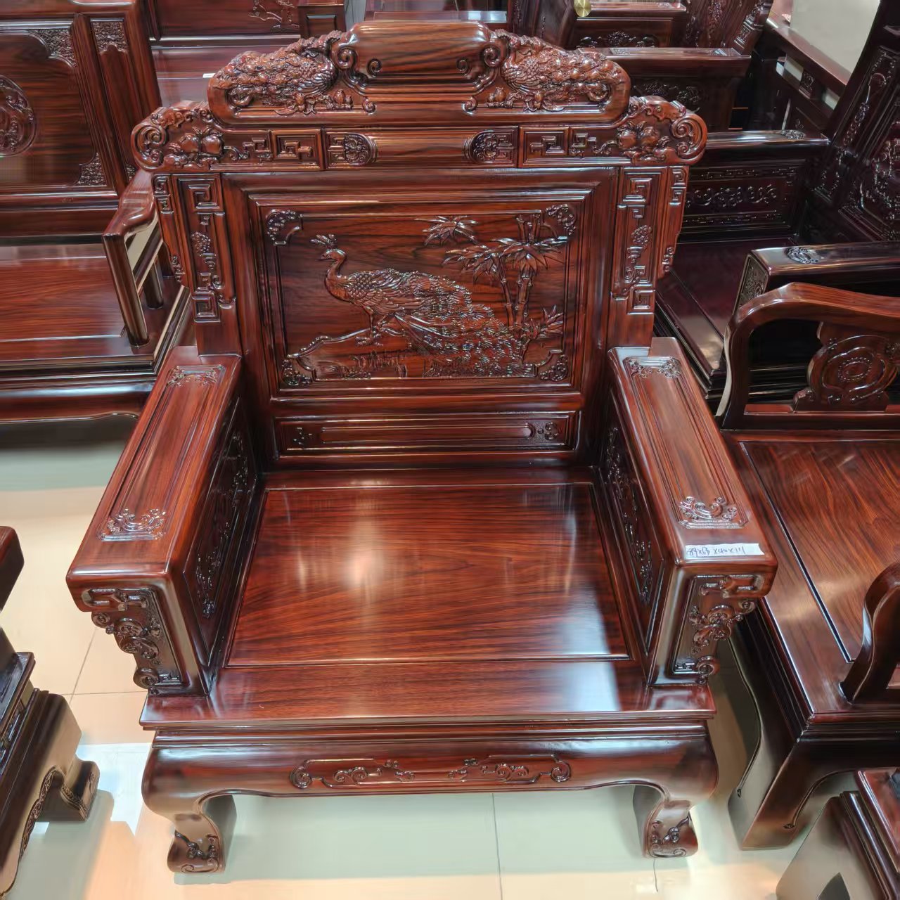 酸枝木  凤凰孔雀单人位长89宽63坐高40背高111