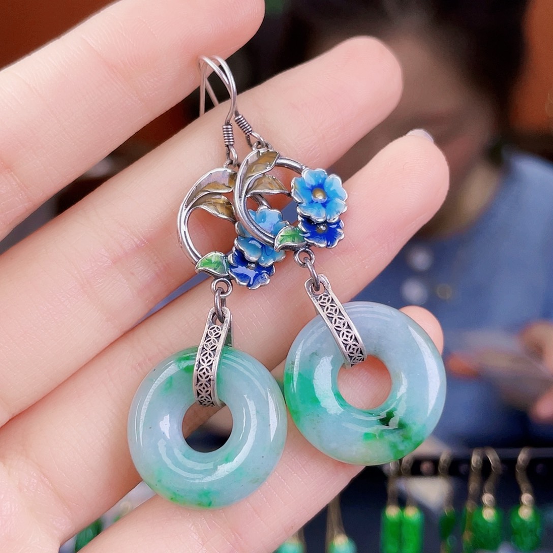 翡翠银S925镶嵌耳饰