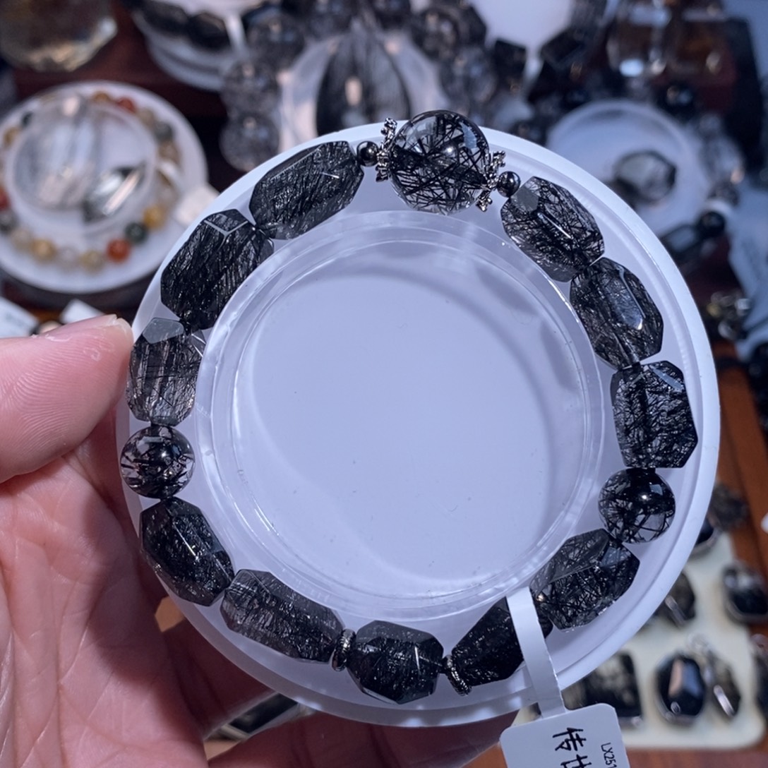 手链水晶未镶嵌黑发晶全透体满发蕾丝随形设计款9mm