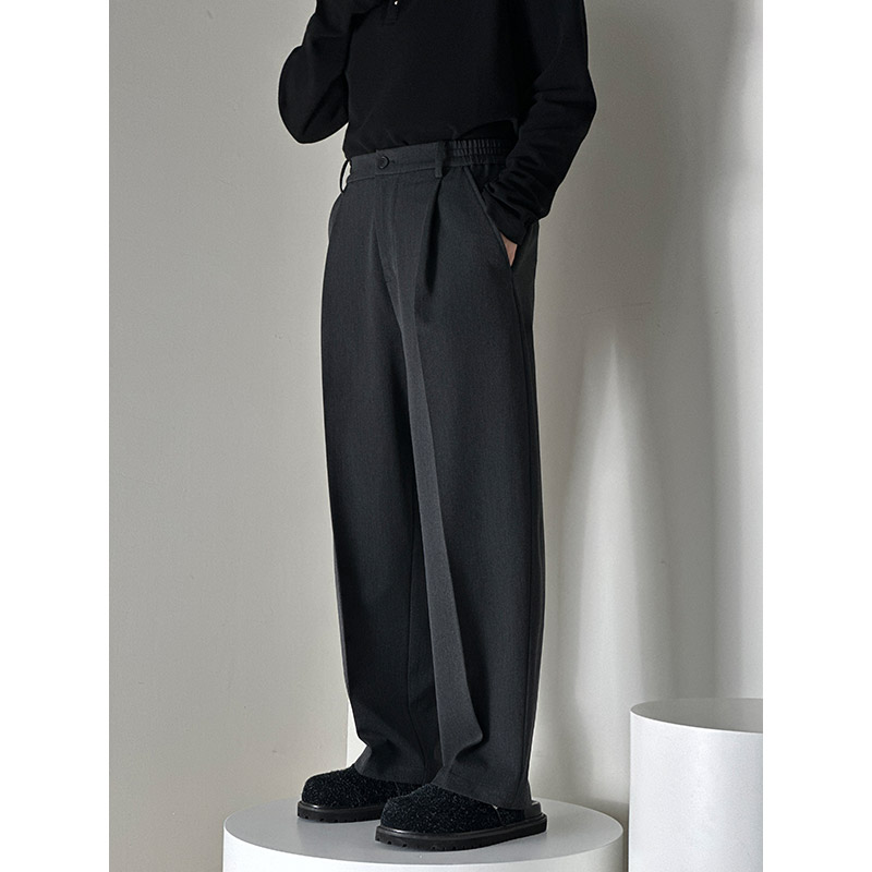 微阔直筒休闲西裤男士立体剪裁压褶裤子宽松垂感潮流西装裤男春夏