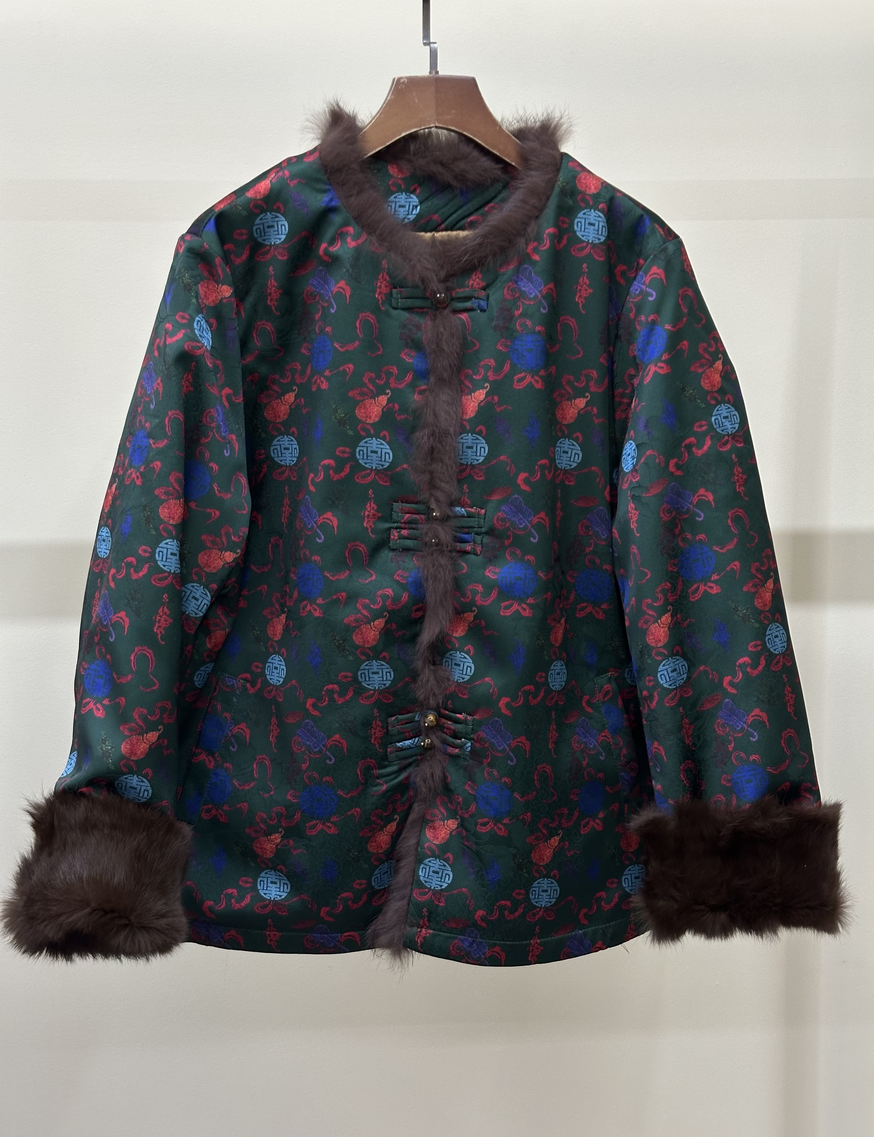 (国风绿）新款棉服长袖印染提花圆领厚款新中式直襟上衣XM   505