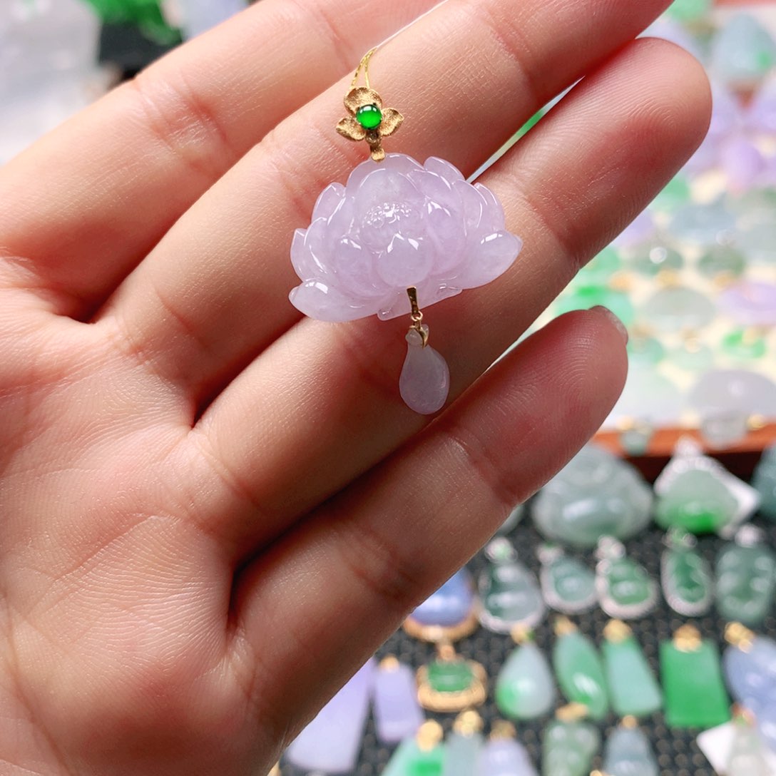 吊坠(不含链)18K金镶嵌翡翠