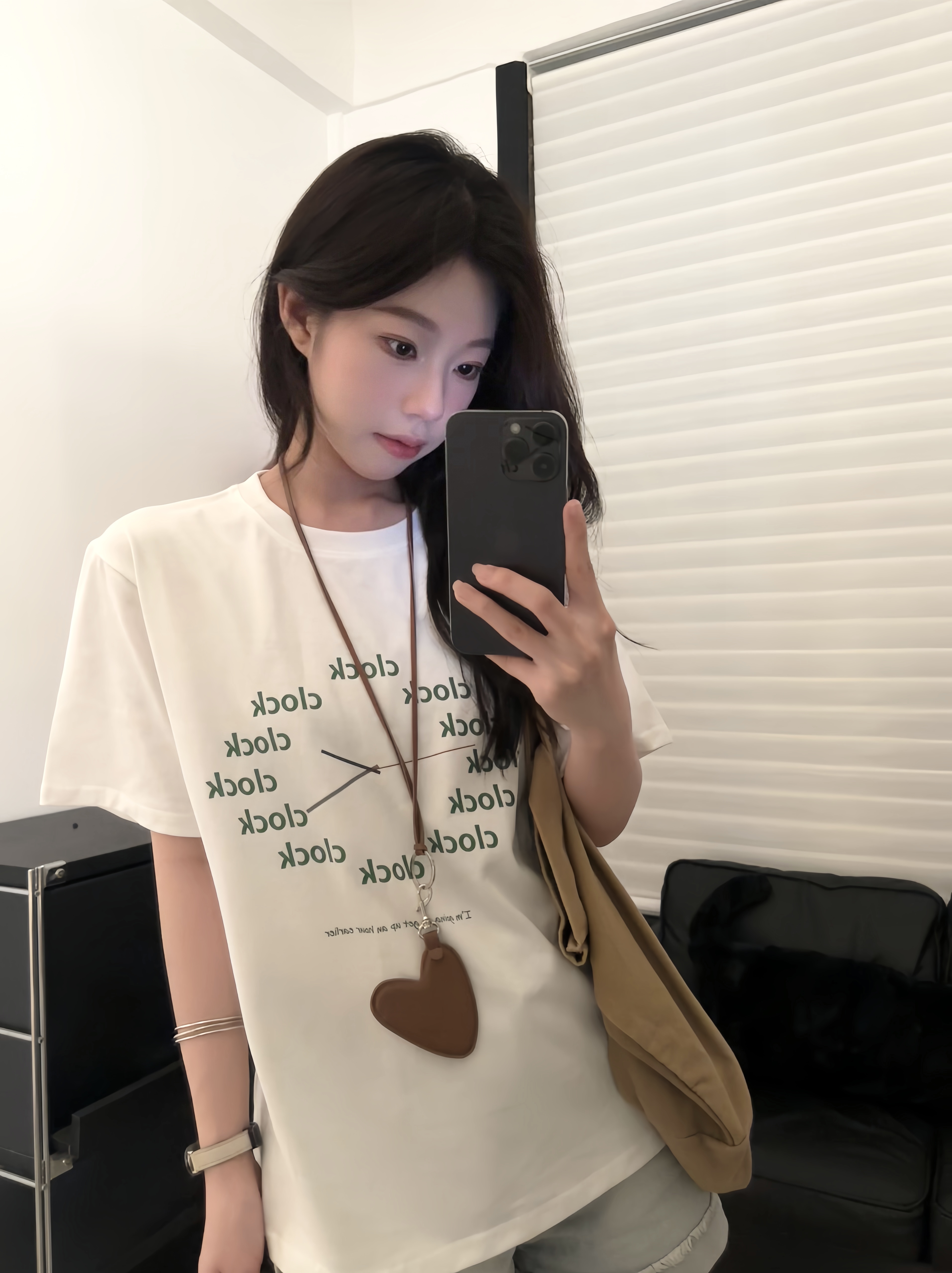 BèBè 韩系纯棉白色圆领小众印花短袖T恤女宽松圆领基础百搭上衣