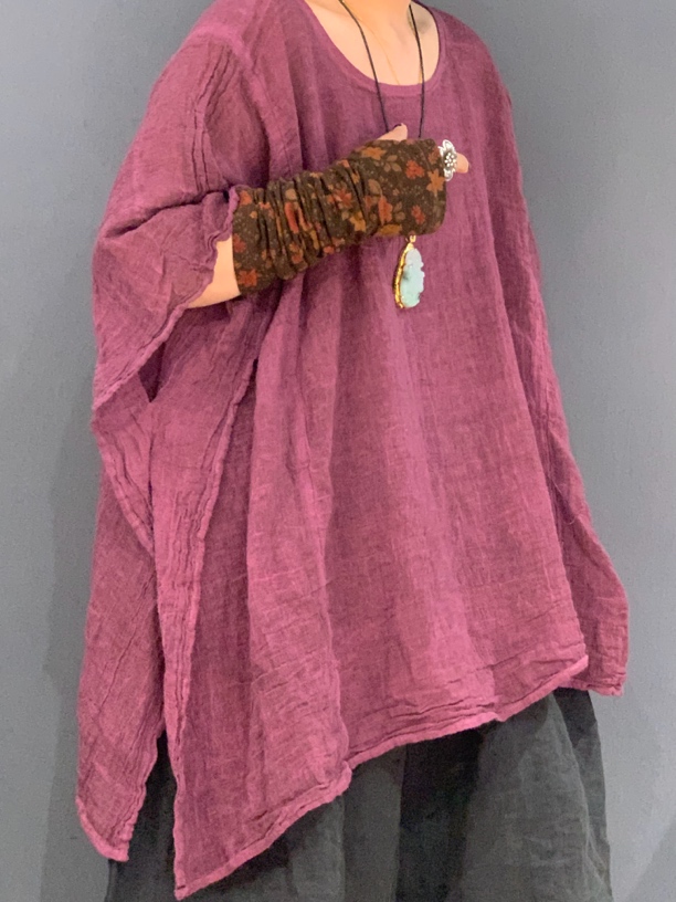 个性百搭棉麻上衣紫红色