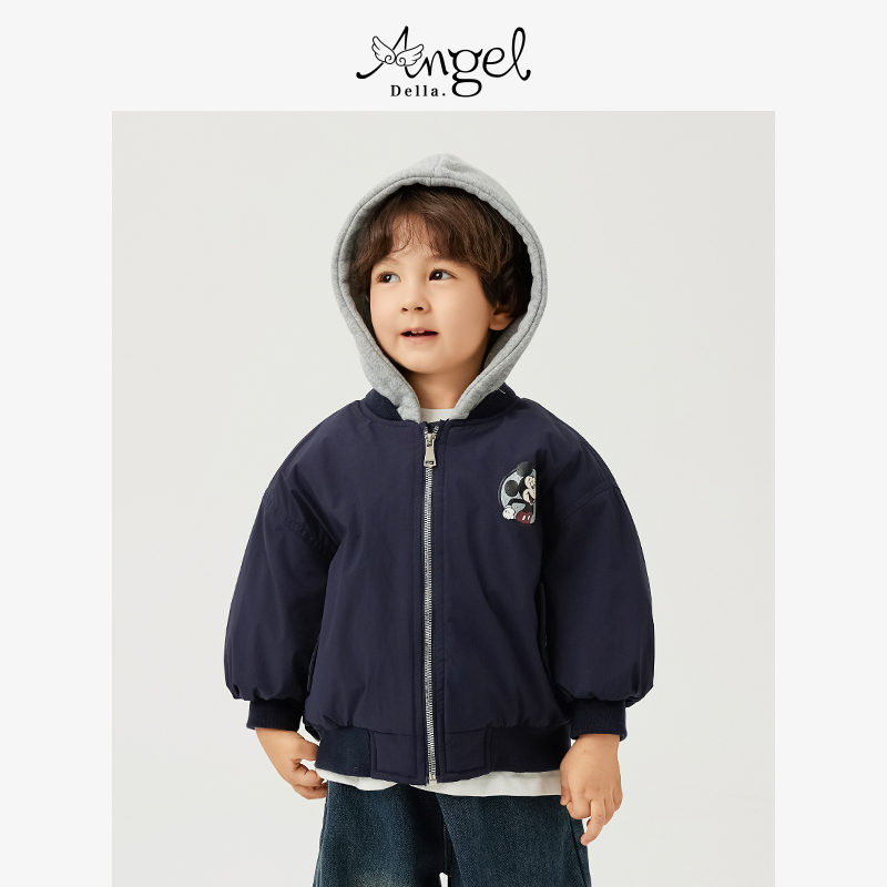 Angel童装米奇印花拼接帽棉服