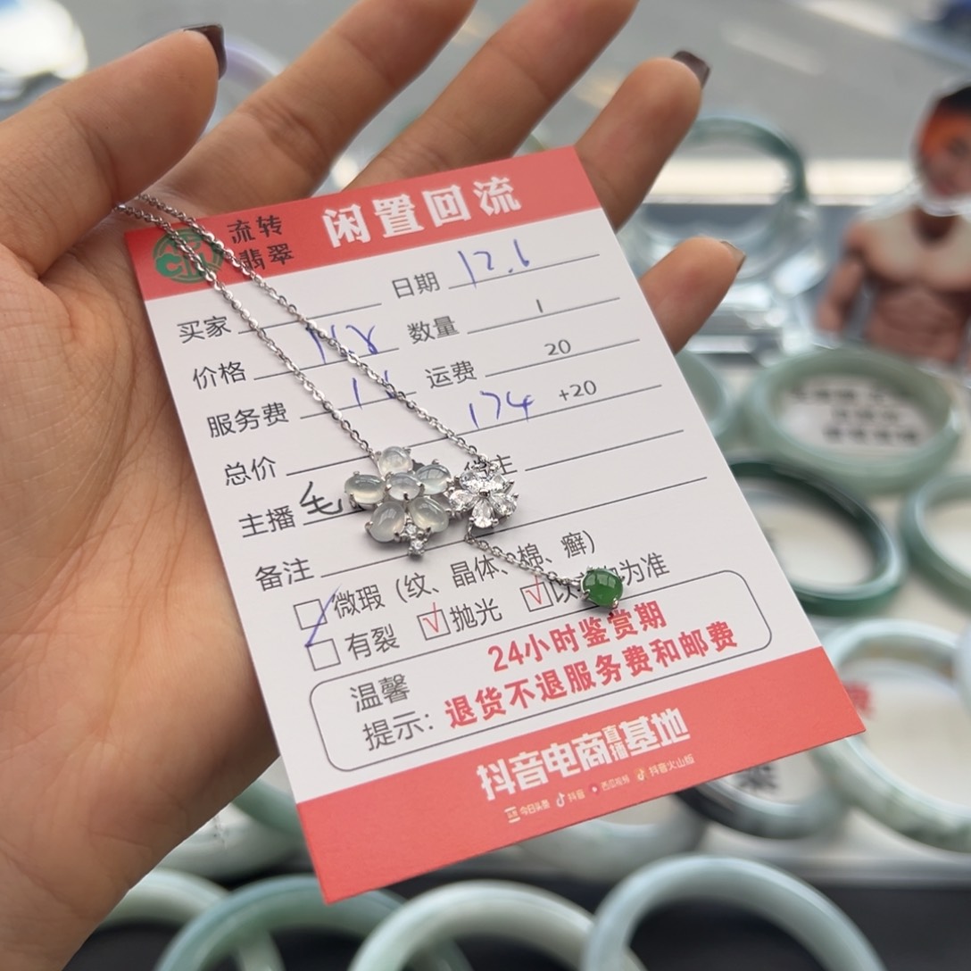 颈饰银S925镶嵌翡翠好***吖