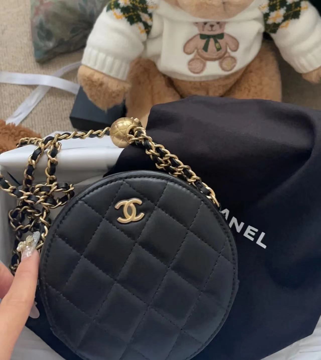 95新 Chanel/香奈儿 黑金球圆饼包  12cm  11510886