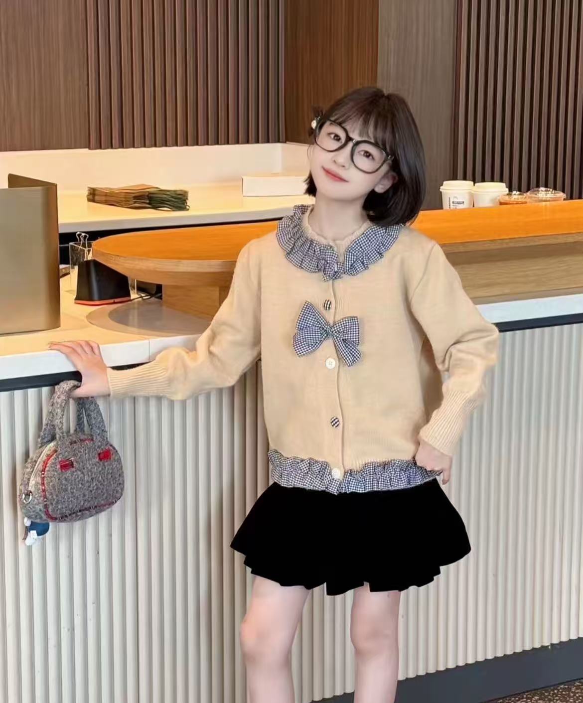 2025秋冬新款毛衣女童甜美蝴蝶结针织开衫外套