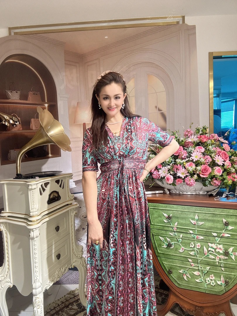 [RZ002]2025印花斜襟短袖花色民族风显瘦气质中长连衣裙