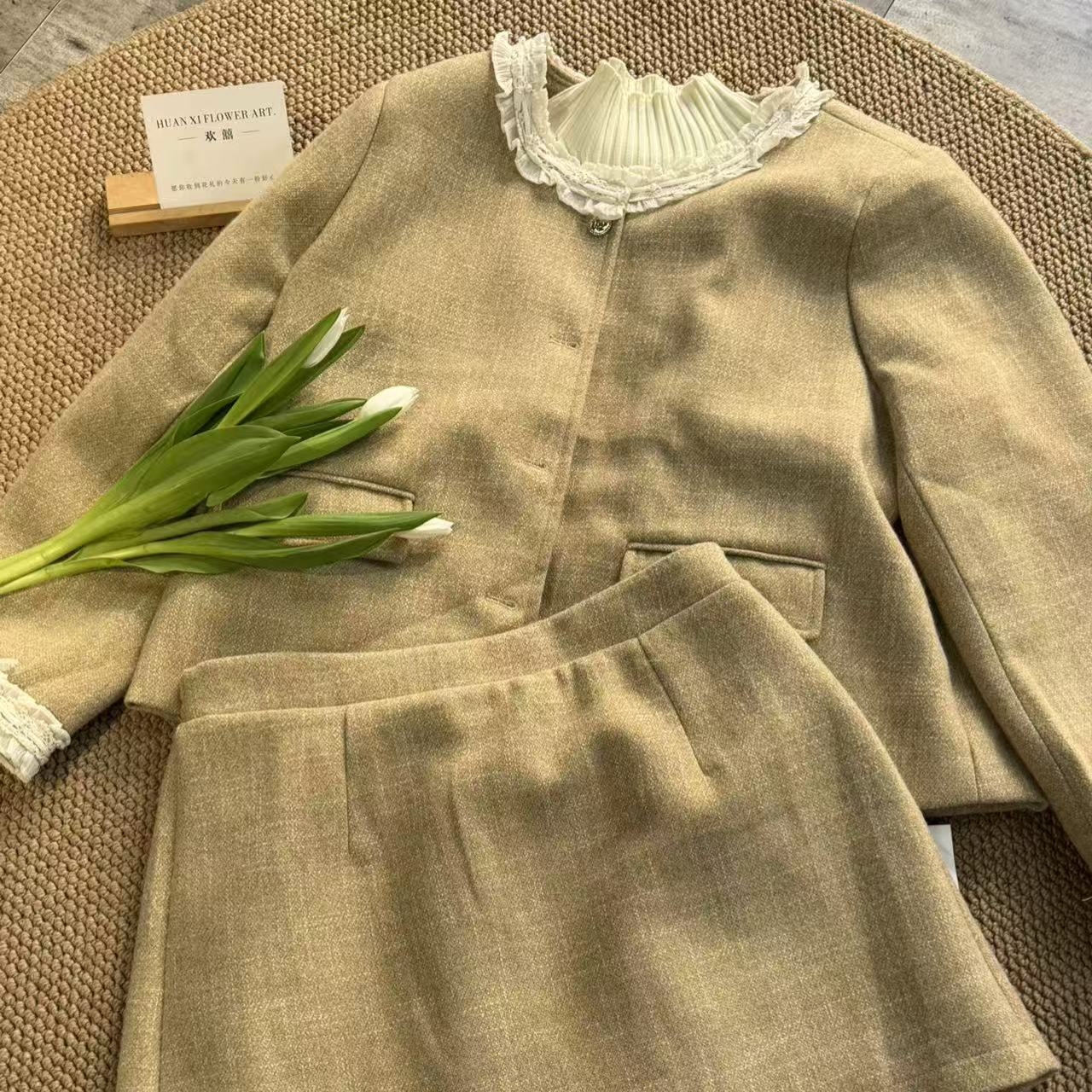 大码显瘦高级小香风外套裙子两件套套装秋冬时髦感