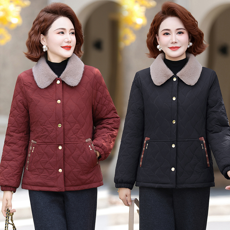 宽松精致洋气棉衣冬季加绒加厚妈妈短外套保暖短款中老年女装秋冬