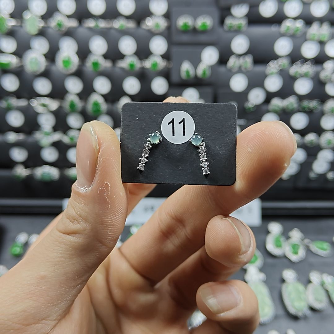 翡翠银S925镶嵌耳饰