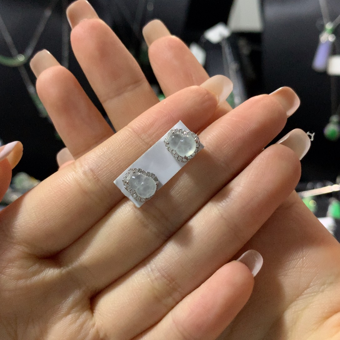 翡翠银S925镶嵌耳饰