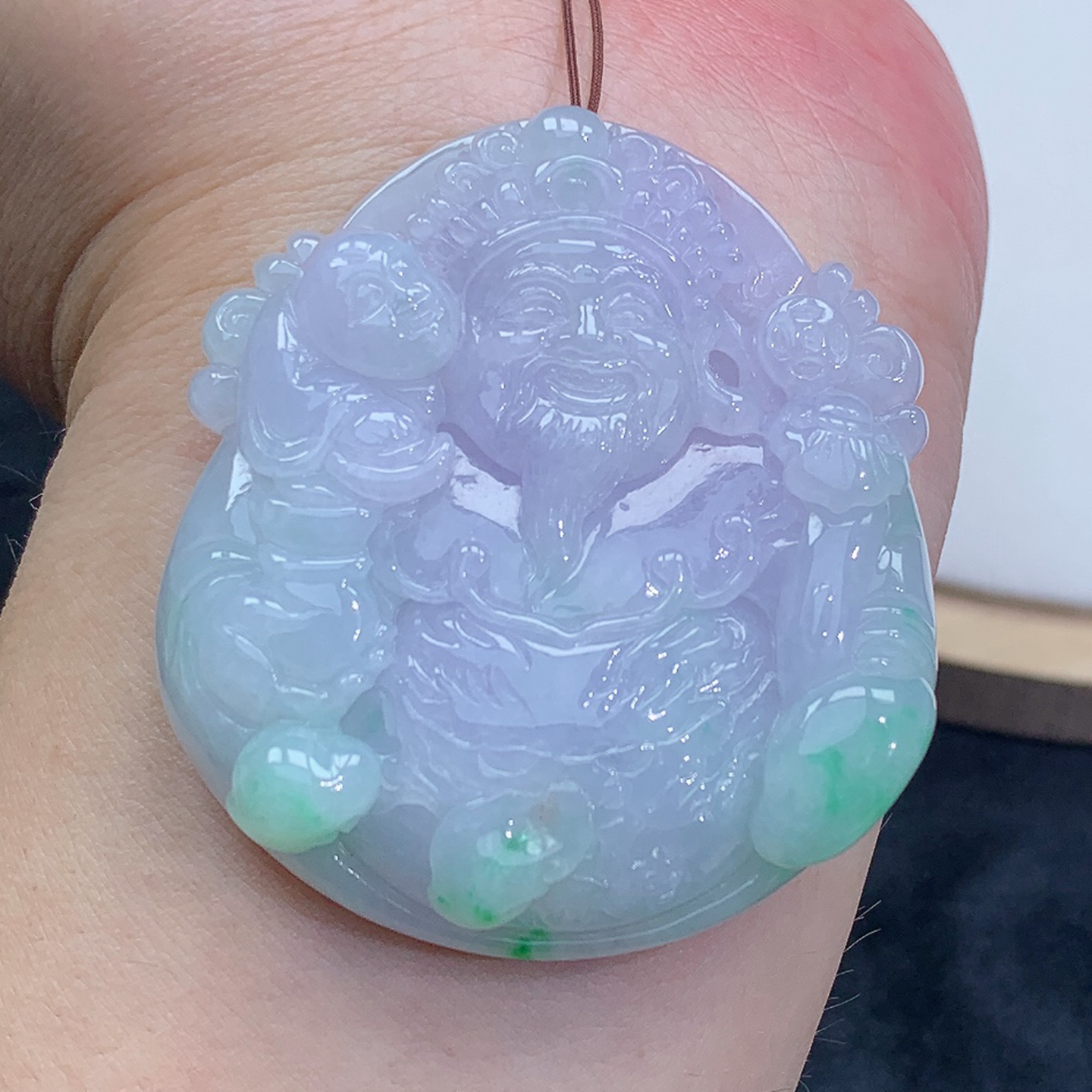 精雕 春带彩 厚装 财神 吊坠 挂坠 45.80g 缅甸天然A货翡翠玉石