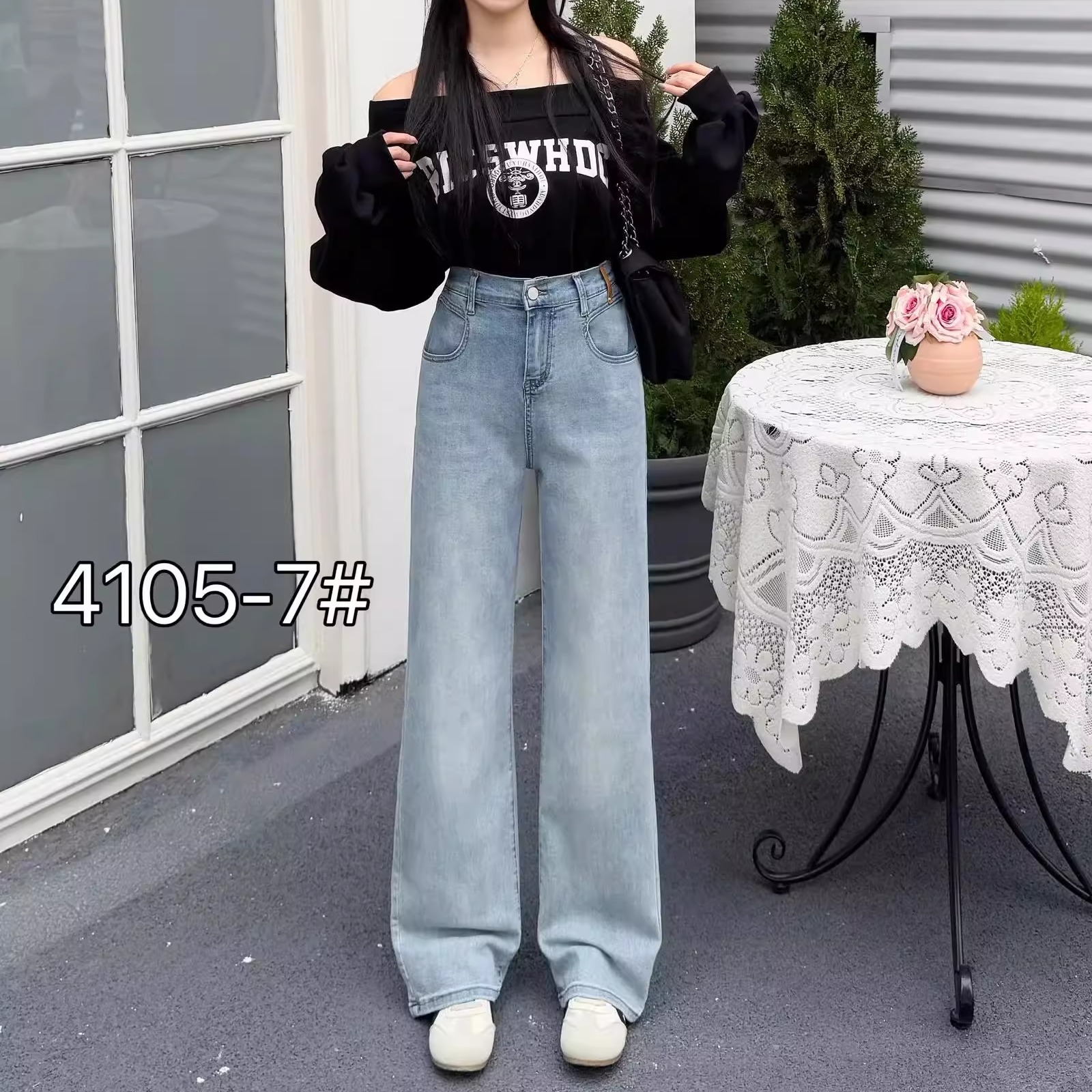 2025胖mm女装新款秋装裤子贴标牛仔阔腿裤后口袋刺绣大码女长裤