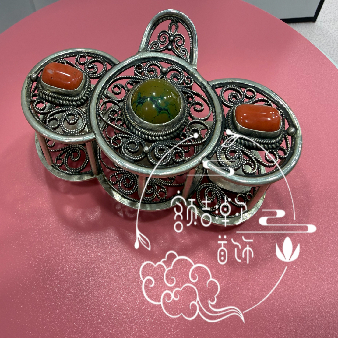 足银羽毛银制品 足银手工旭日抓卡子3800