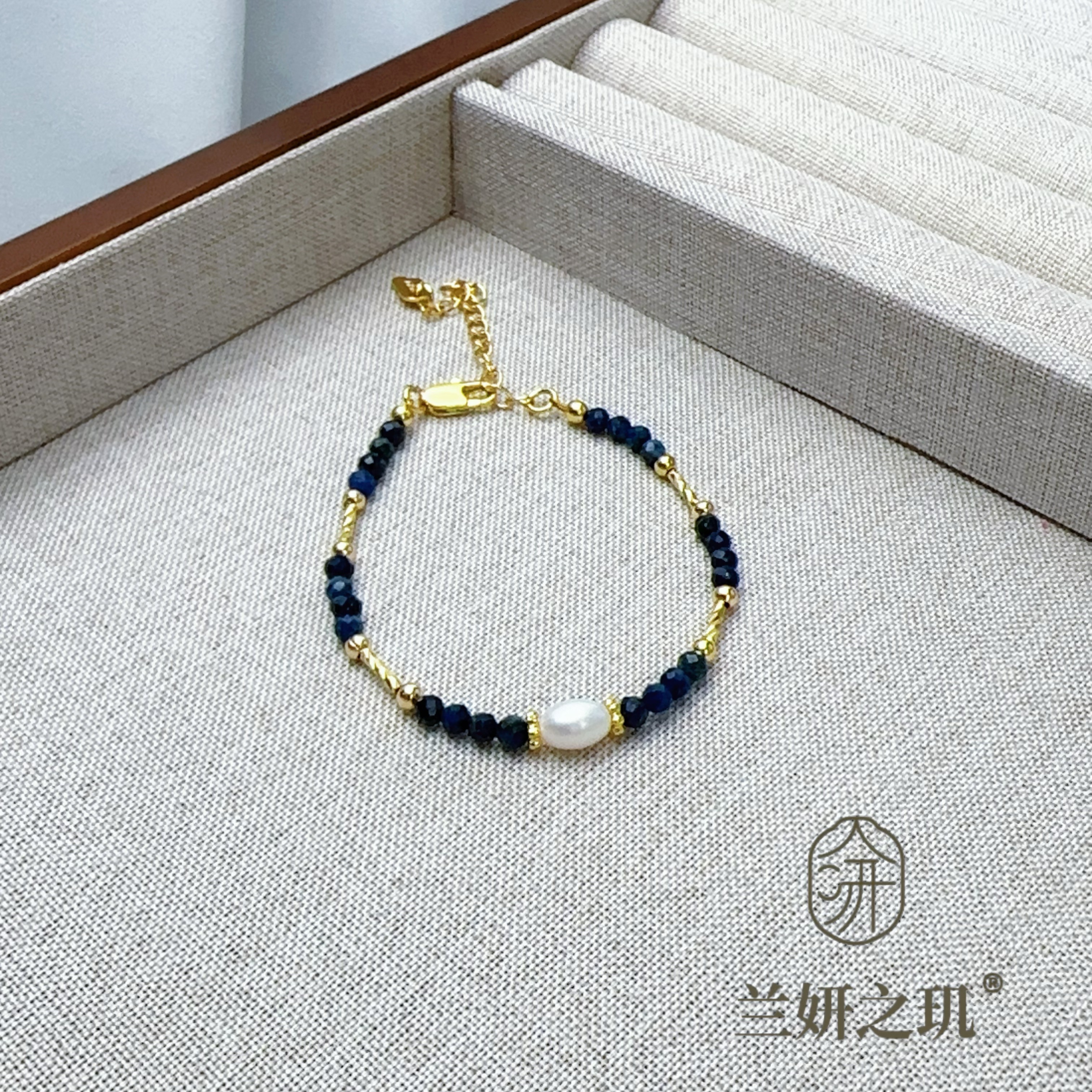 淡水珍珠 3mm青金石珍珠手链小众个性时尚百搭珍珠手串 8901