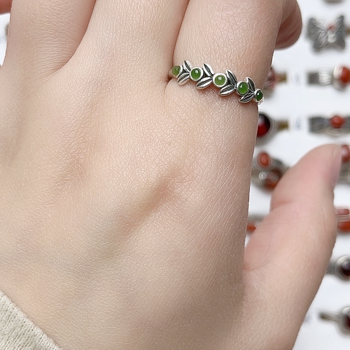 和田玉戒指银S925镶嵌天然