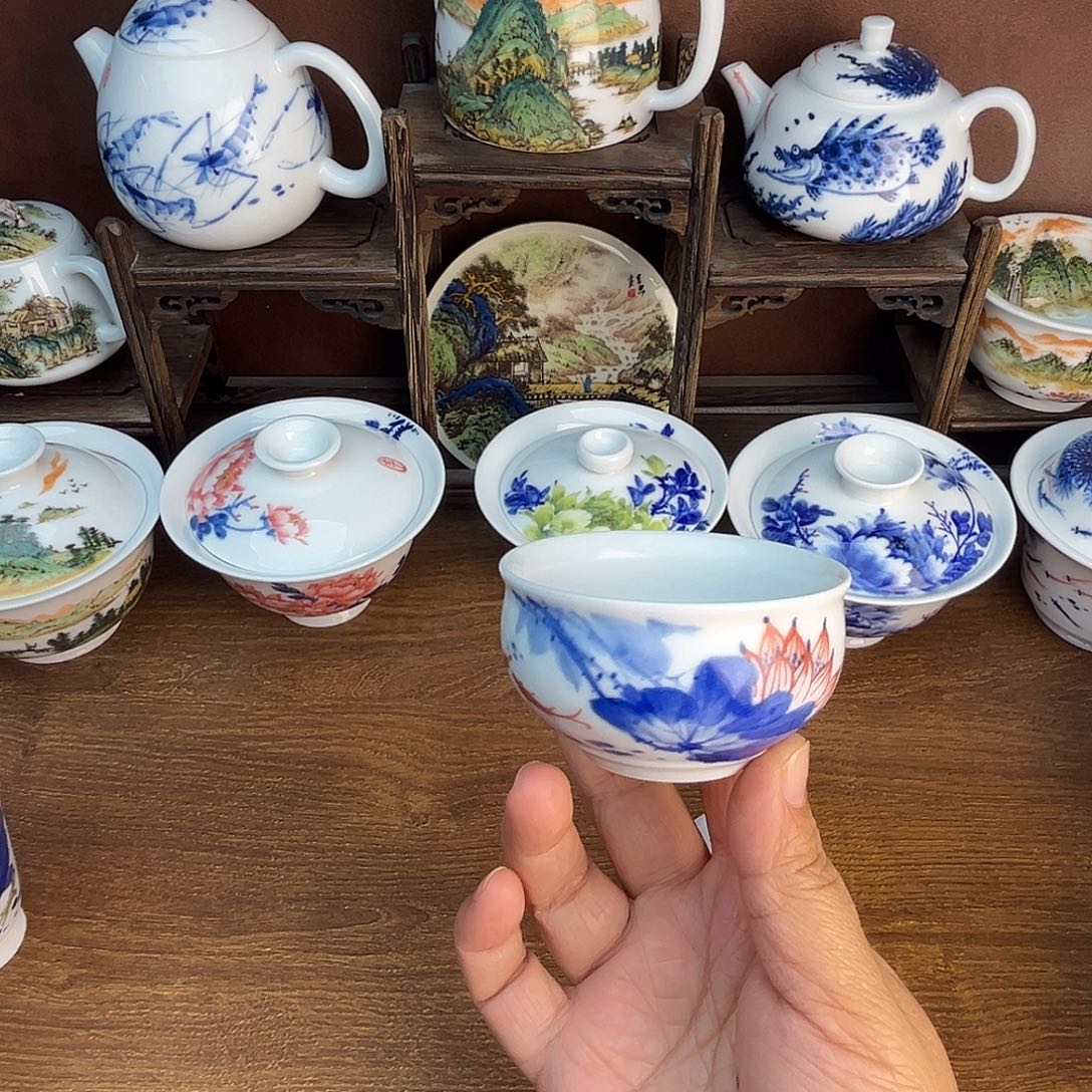 猫****忠意堂釉下彩荷花鱼福利款