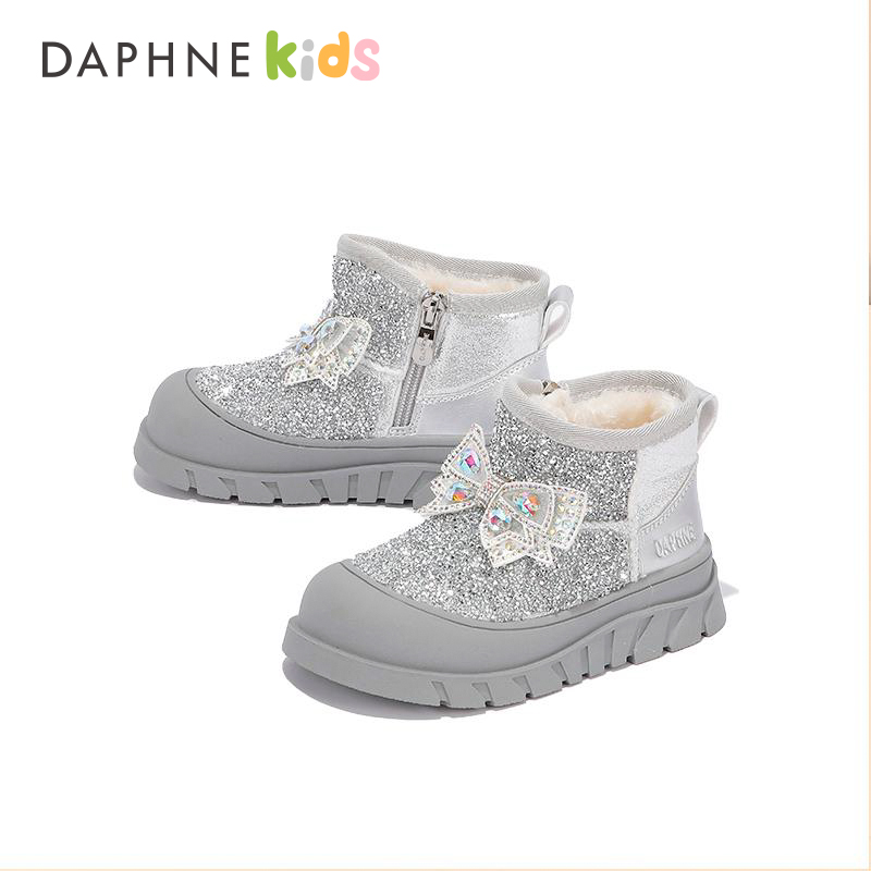 Daphne达芙妮女童雪地靴2025冬季新款新款宝宝保暖公主水钻儿童鞋