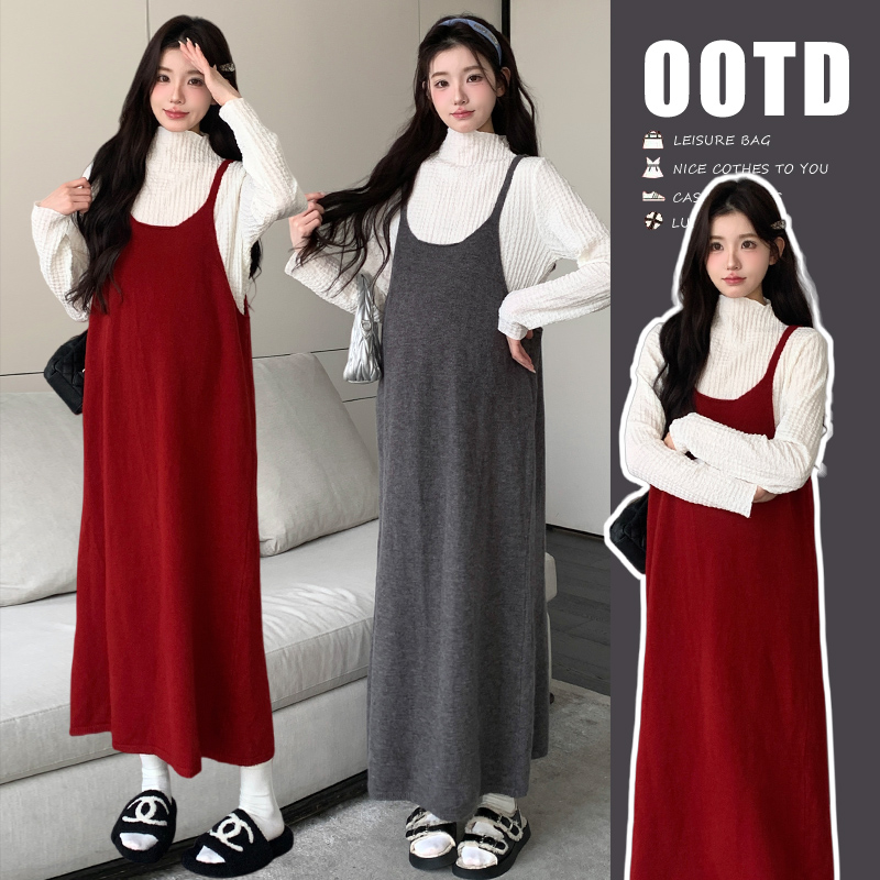 孕妇装秋季套装新款时尚韩版气质蕾丝内搭上衣显瘦针织吊带连衣裙