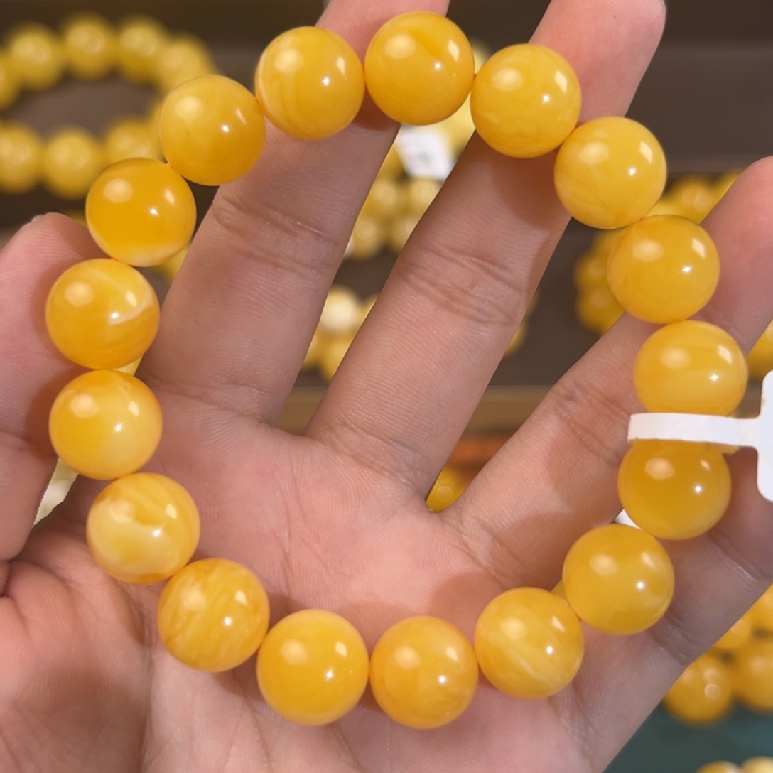 琥珀未镶嵌手链20.24g焦皮同料圆珠12mm tt