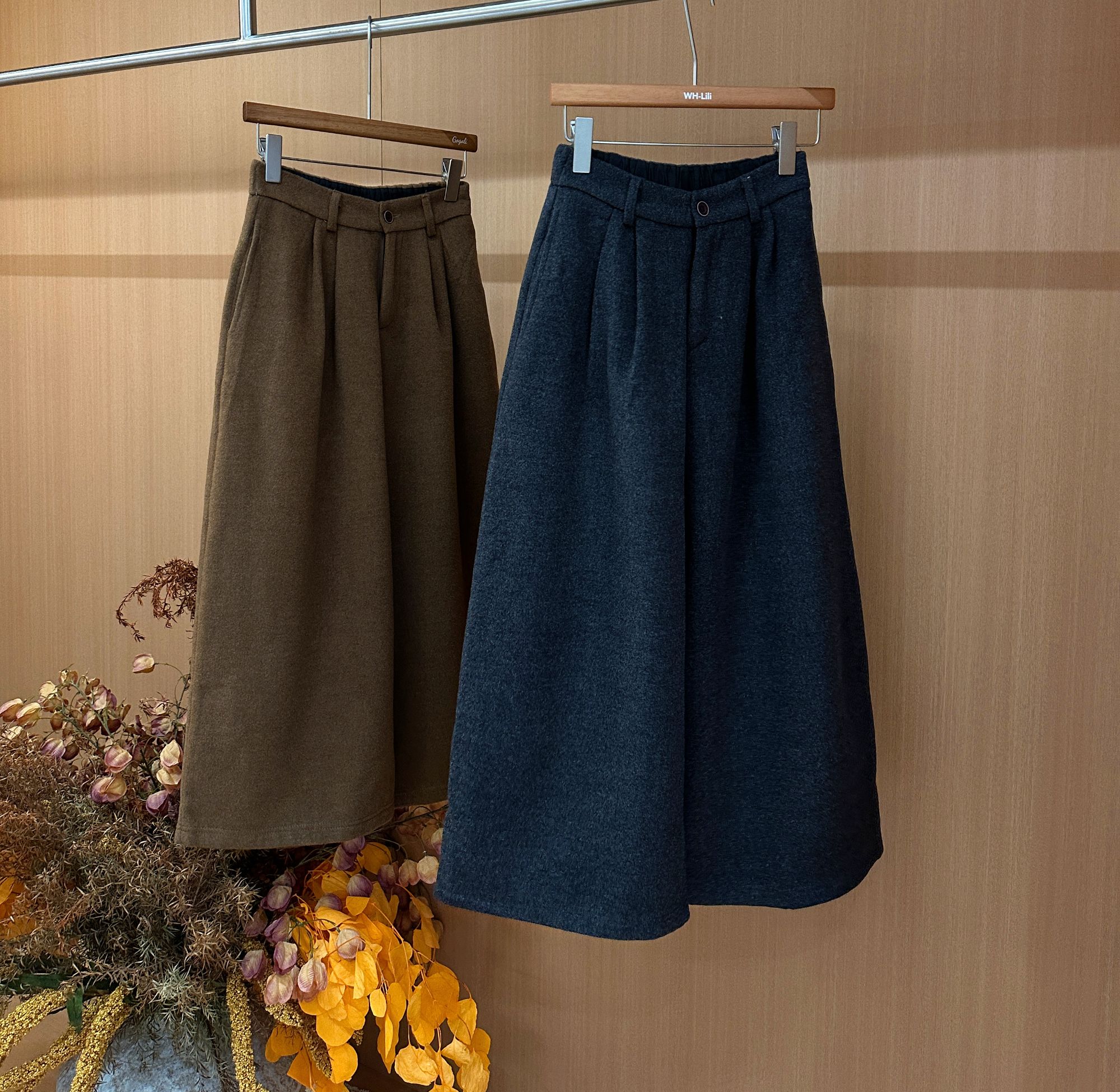 【BayaLi】2025秋冬季加厚羊毛呢松紧腰八分裤