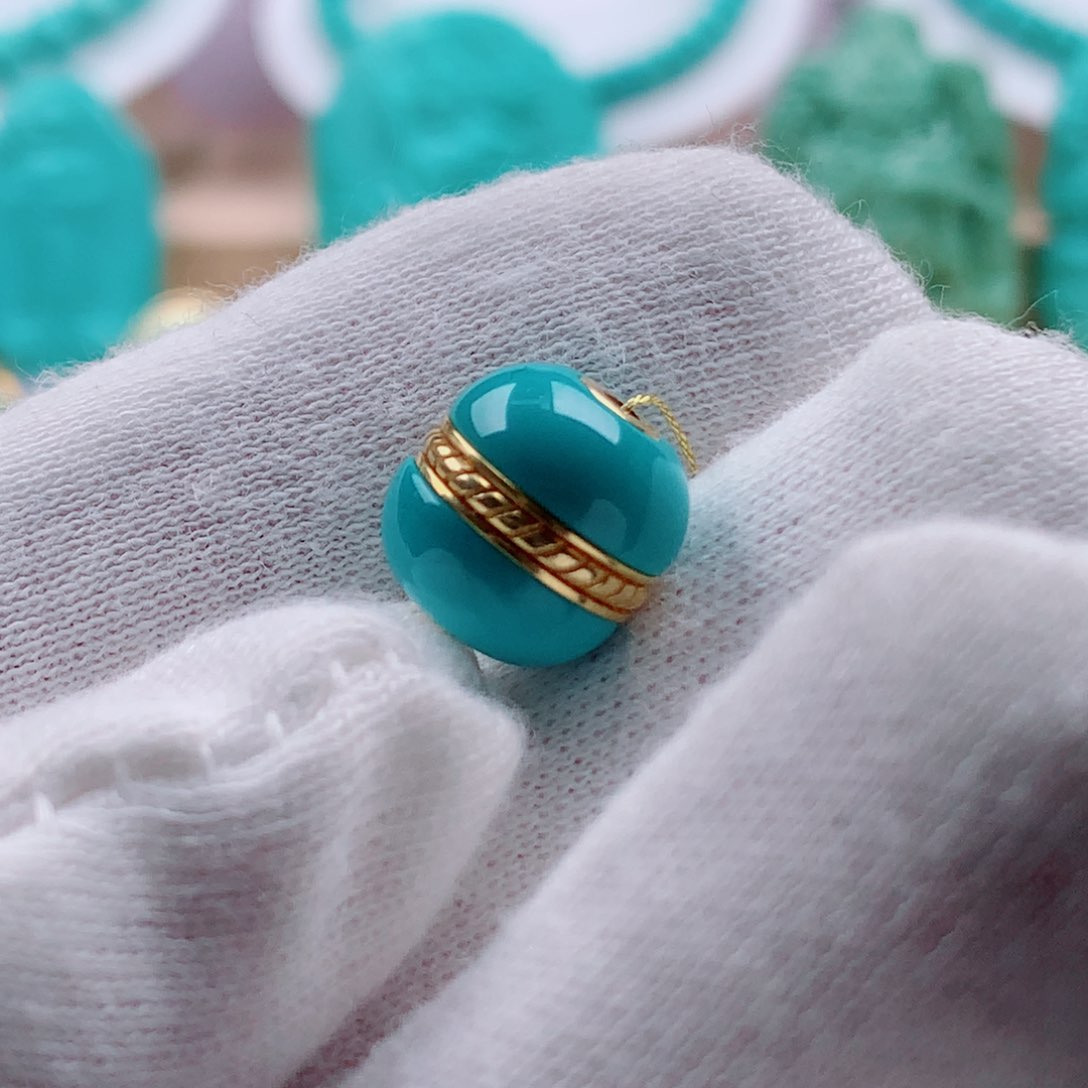 绿松石18K金镶嵌汉堡珠