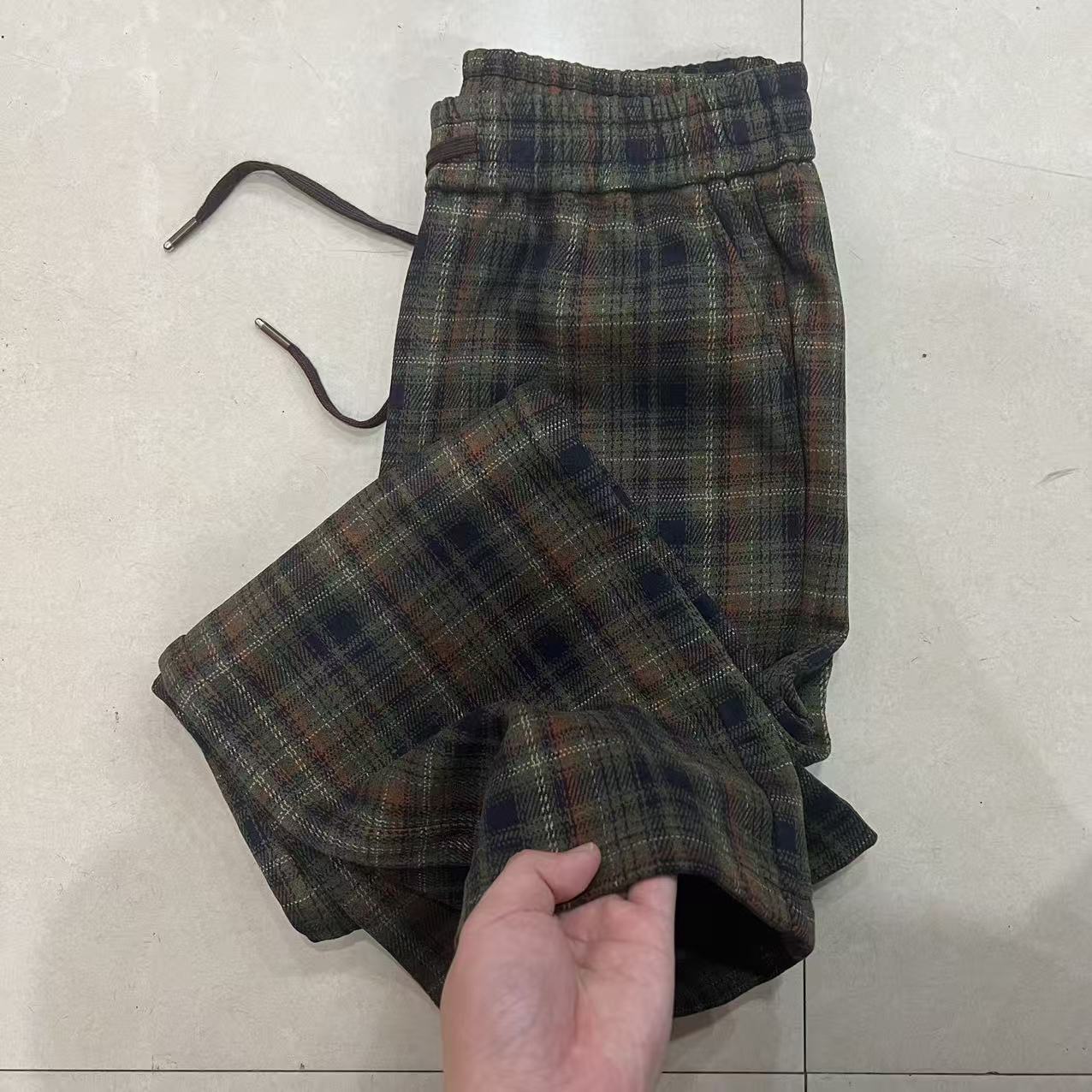 【绿色不对格子裤】百搭显瘦时尚弹力保暖高腰哈伦裤潮流女裤修身