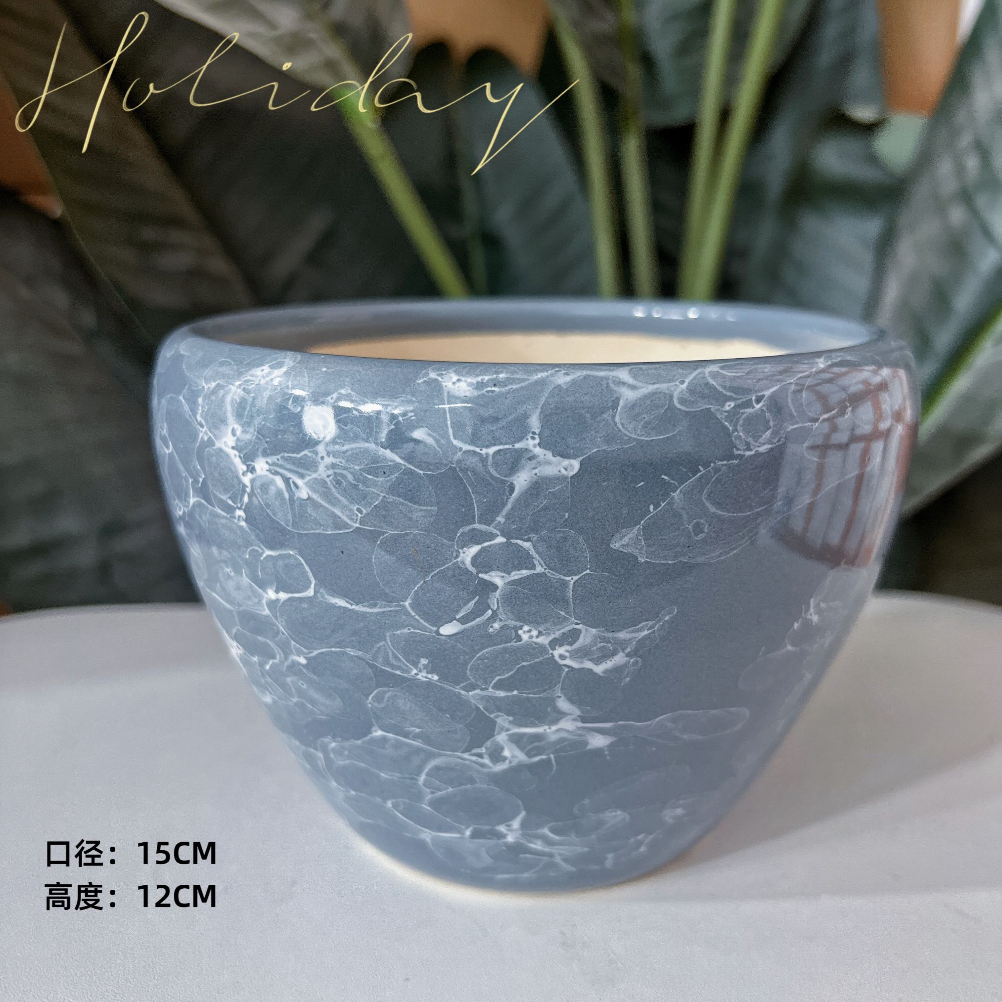 1只装小号苹果雾霾灰泡泡釉口径15高度12型陶瓷花盆时尚手工制作