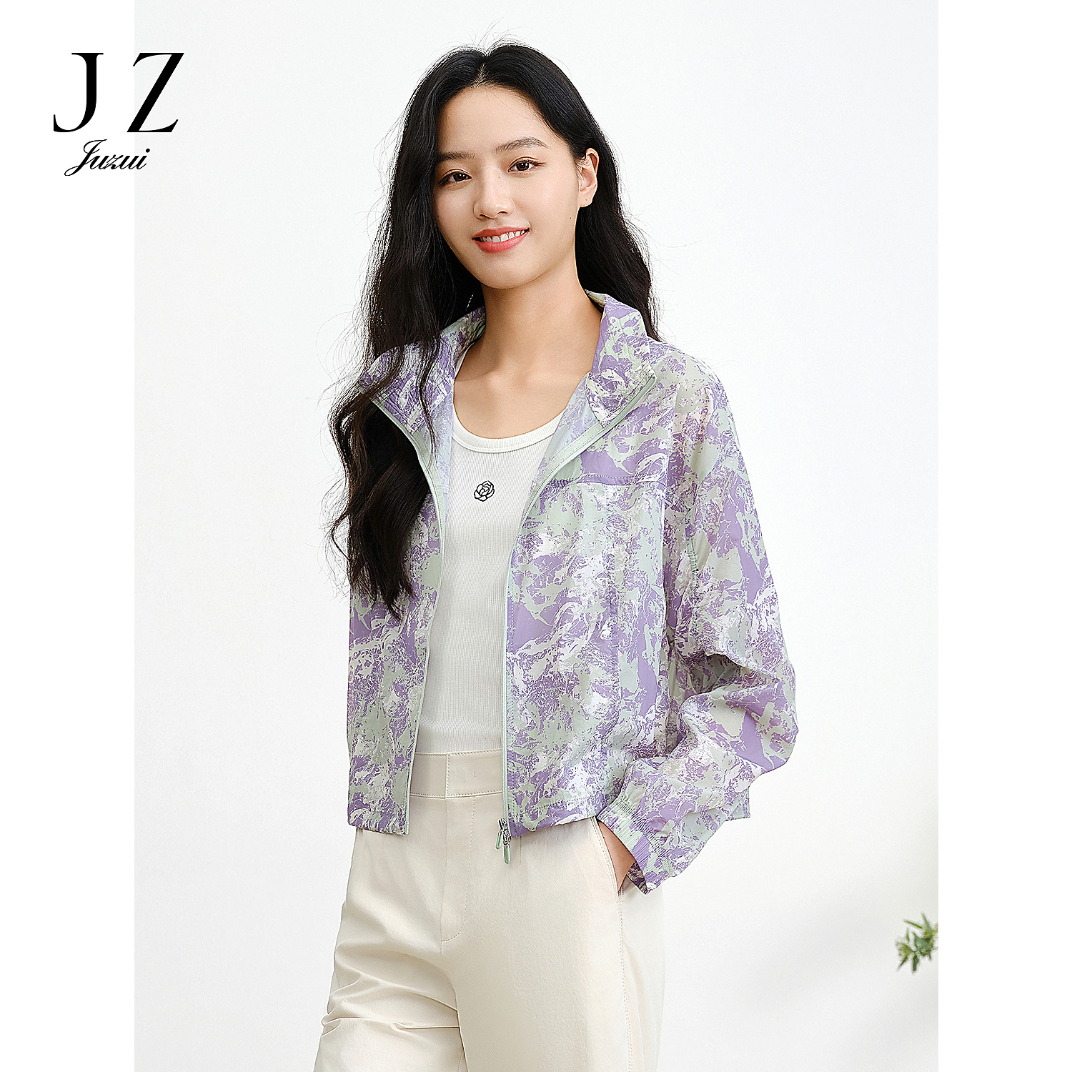 JUZUI玖姿都市轻户外撞色迷彩防晒外套女2025夏季新款JWFX40526