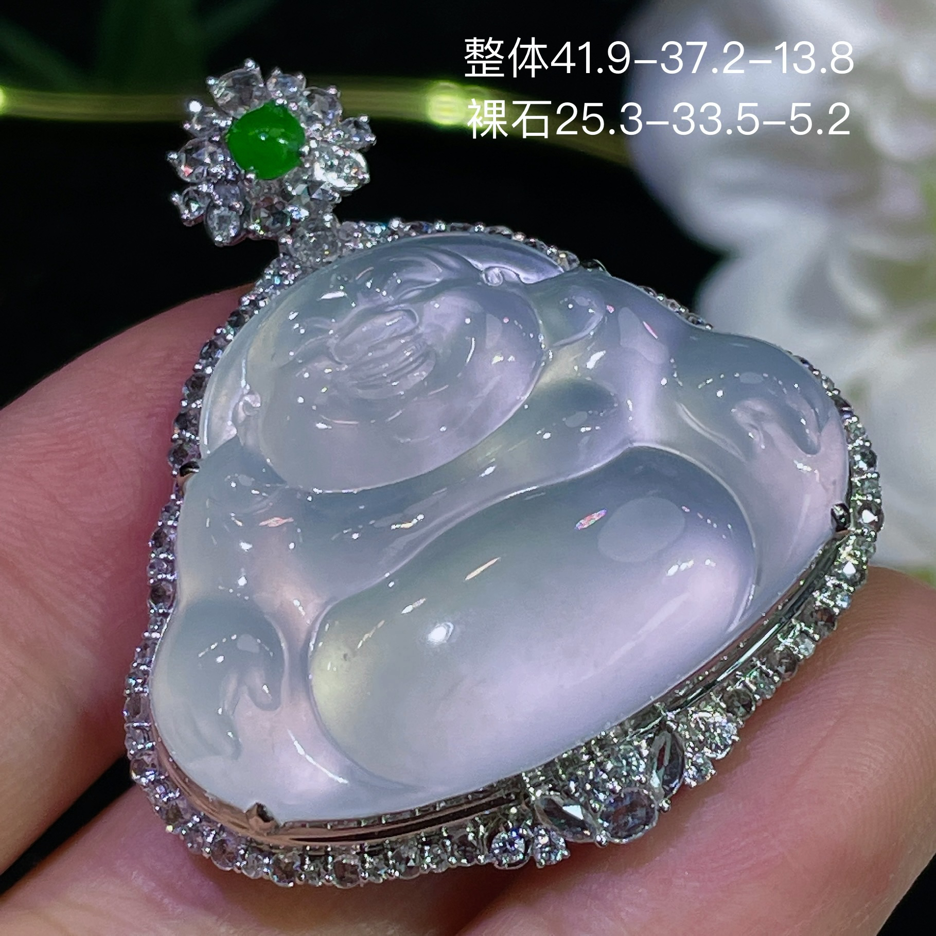 高端翡翠天然缅甸A货18k金镶嵌钻石冰种高冰种起胶起光佛公吊坠