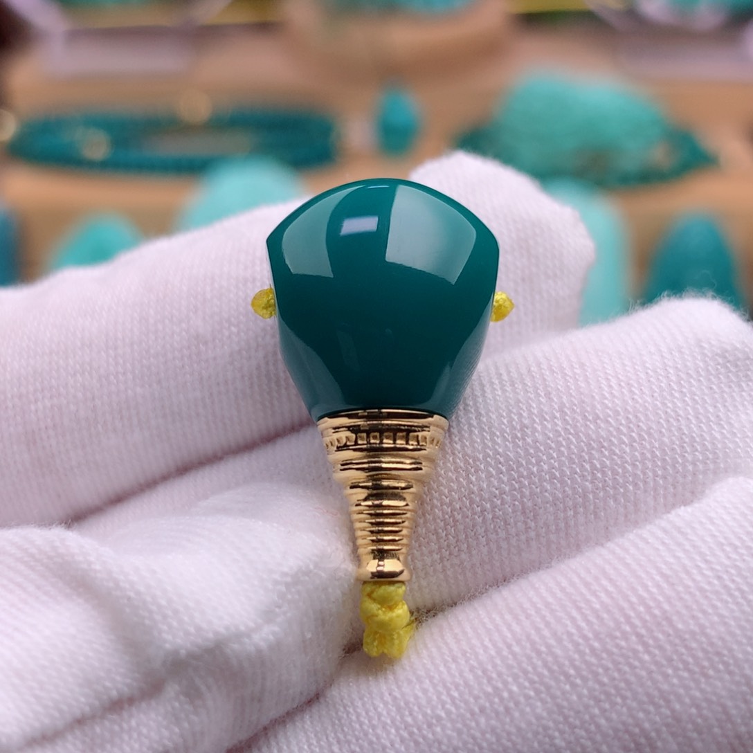 绿松石珠宝奇石18K金镶嵌14.3mm金塔三通