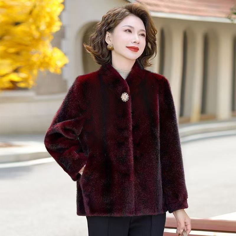 反季上衣女外套欧貂绒短款时尚气质裙摆月牙立领花型拼接外套