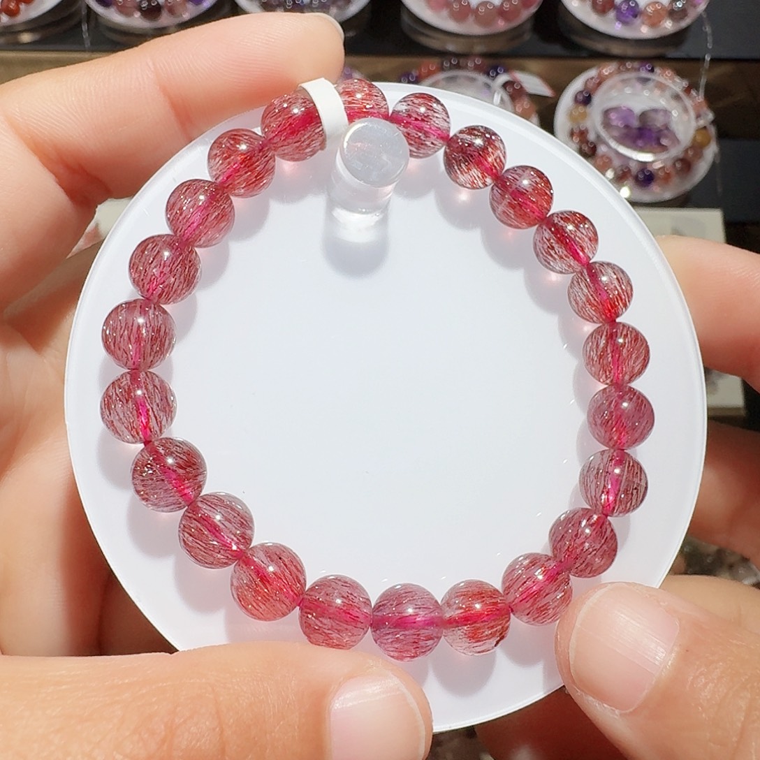 水晶手链未镶嵌8mm粉超七手串