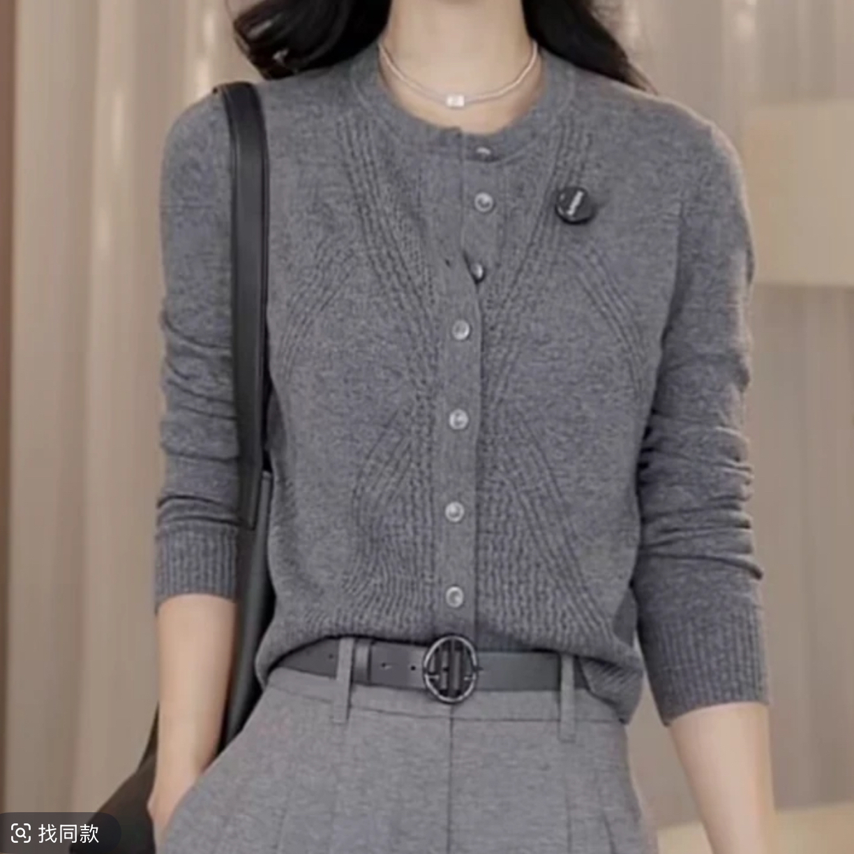 商场同款秋冬新款时尚百搭高级灰舒适针织开衫女548057