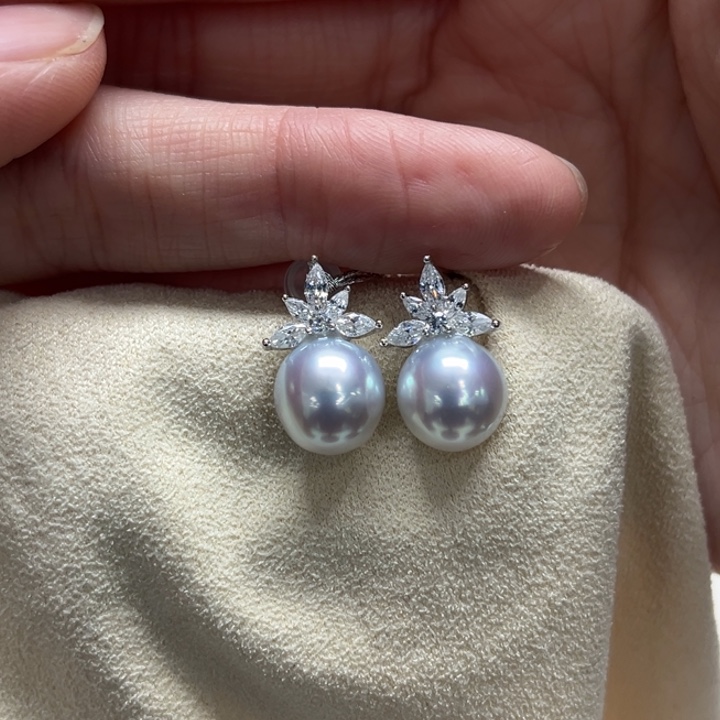 银S925镶嵌耳饰海水珍珠澳白9-10m 115号