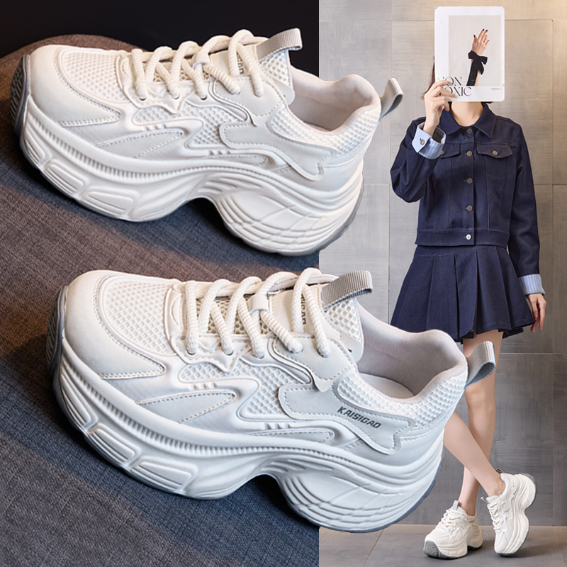 8776增高老爹鞋女2025新款秋季厚底网面透气小白鞋小个子休闲女鞋