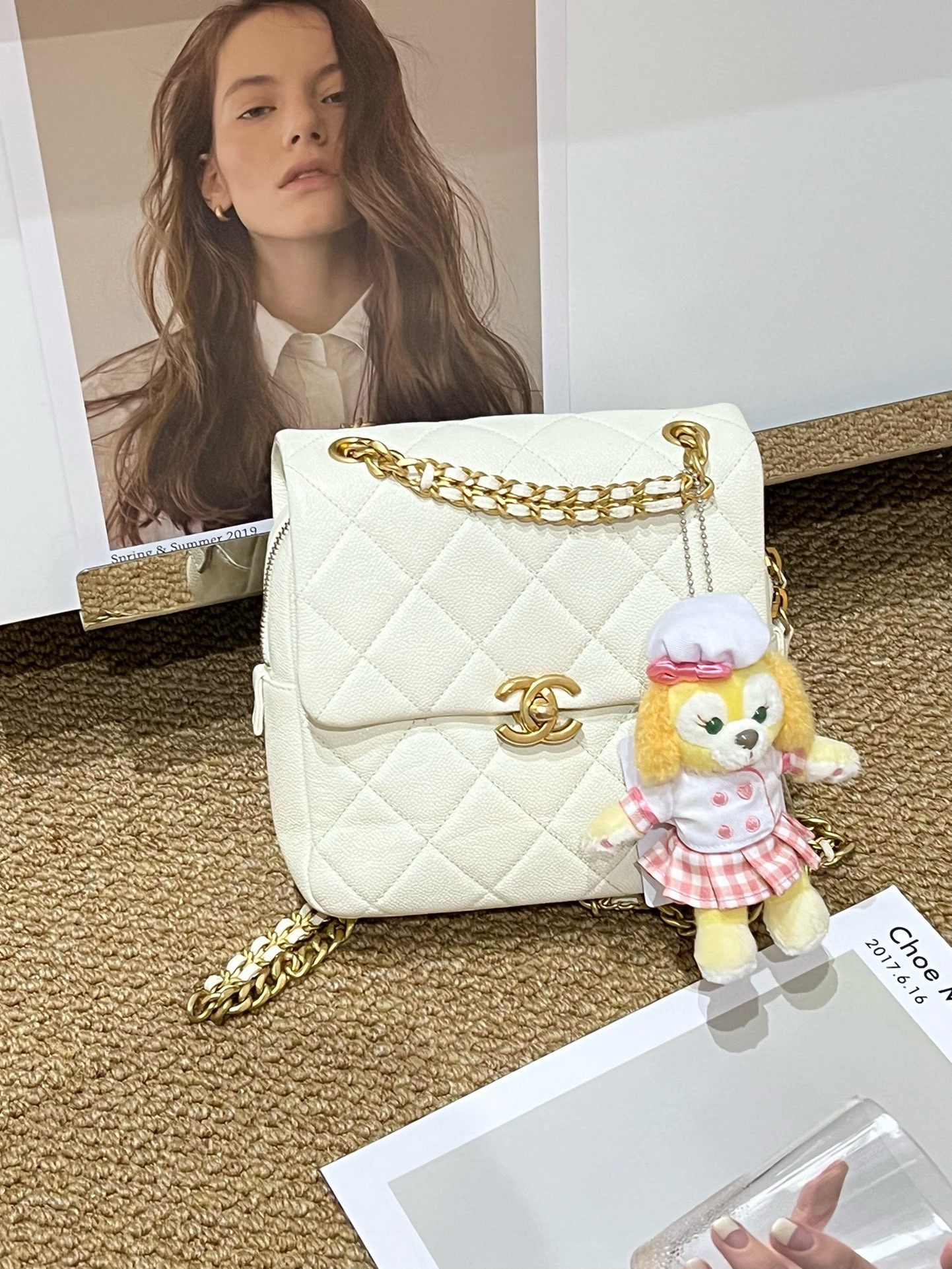 95新 Chanel/香奈儿 chanel 22p 白金荔枝ado双肩包 芯片款 