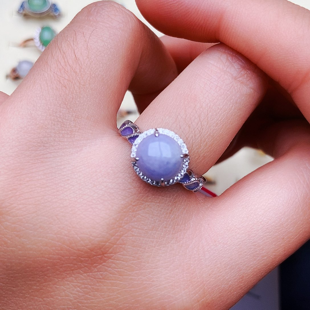 翡翠戒指银S925镶嵌天然A货翡翠