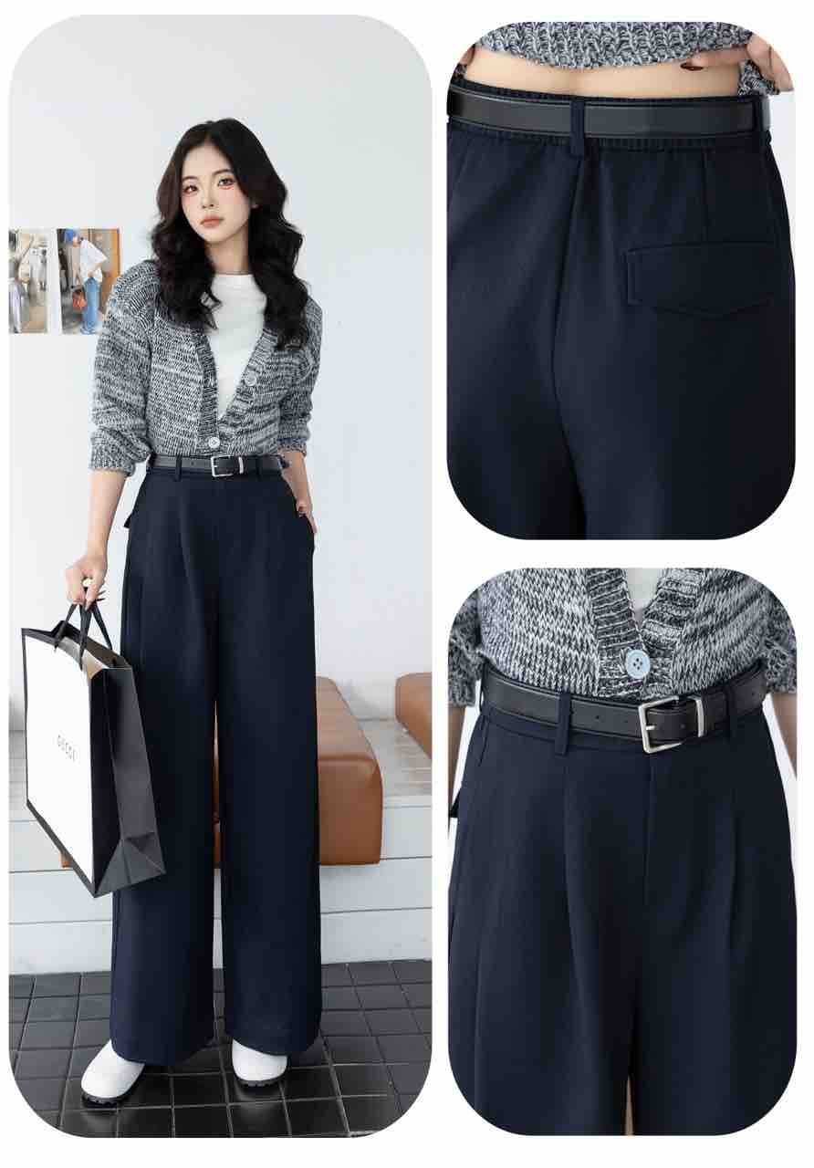 8575*松紧腰秋季高腰阔腿裤秋冬休闲裤休闲显瘦百搭韩版