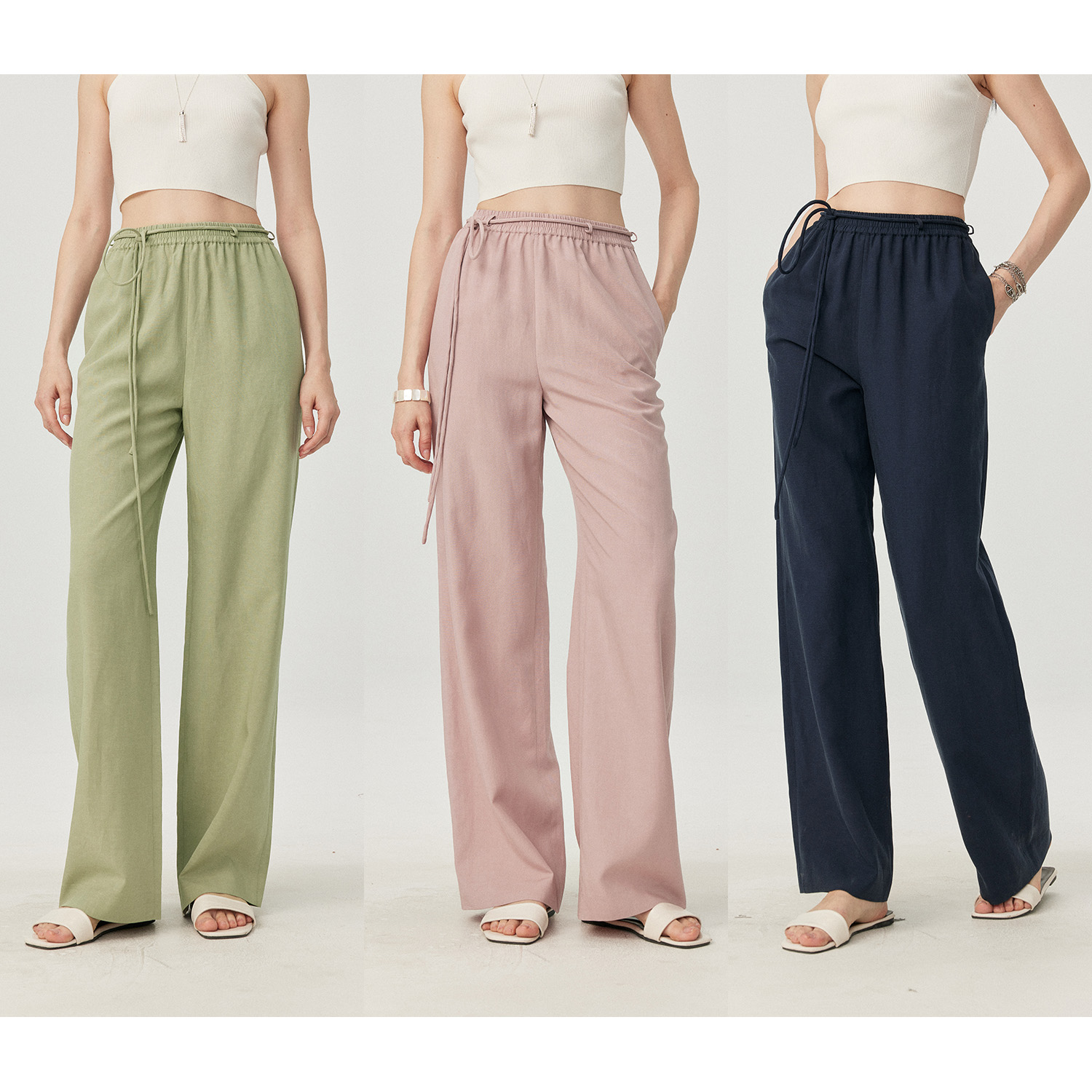 MARIUS"抖抖裤2.0"老钱风垂感天丝亚麻宽松薄款直筒休闲裤女