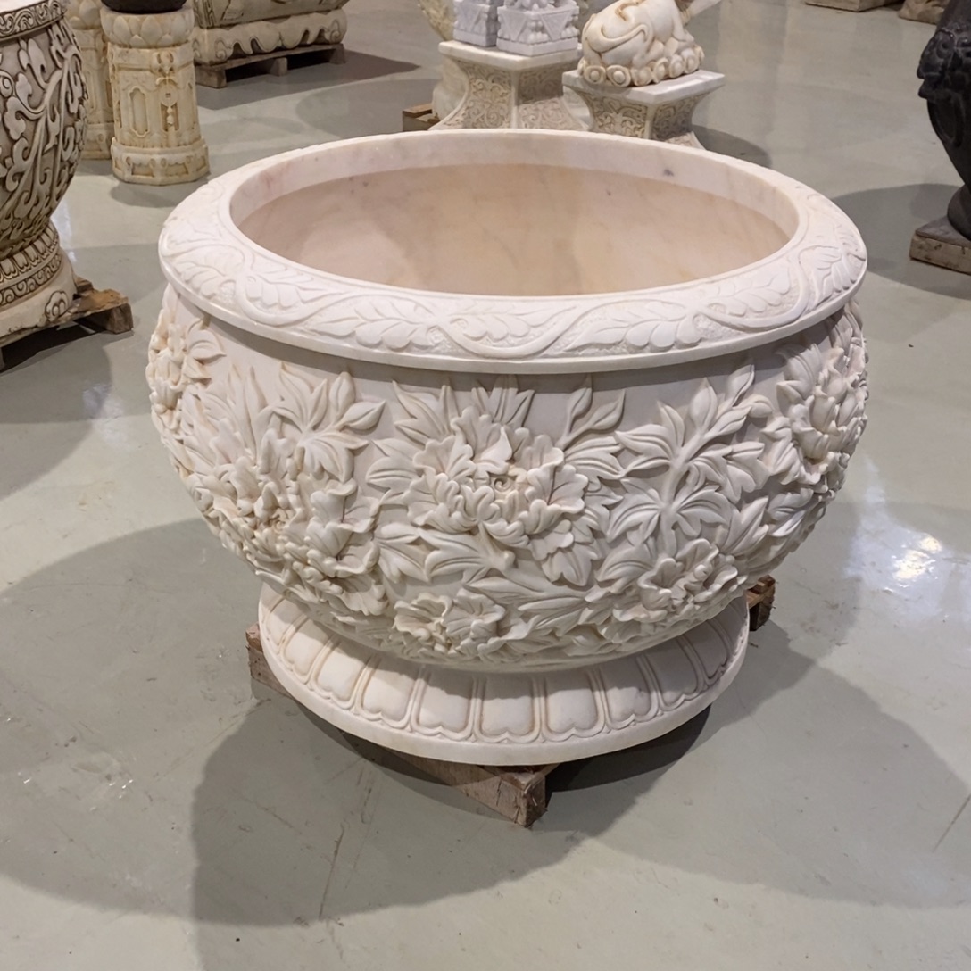 摆***人石头大缸一对摆件 包邮不管卸车不管摆放