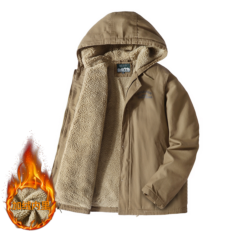 B883冬季保暖纯色棉服防风保暖男装棉衣加绒大码加绒加厚休闲