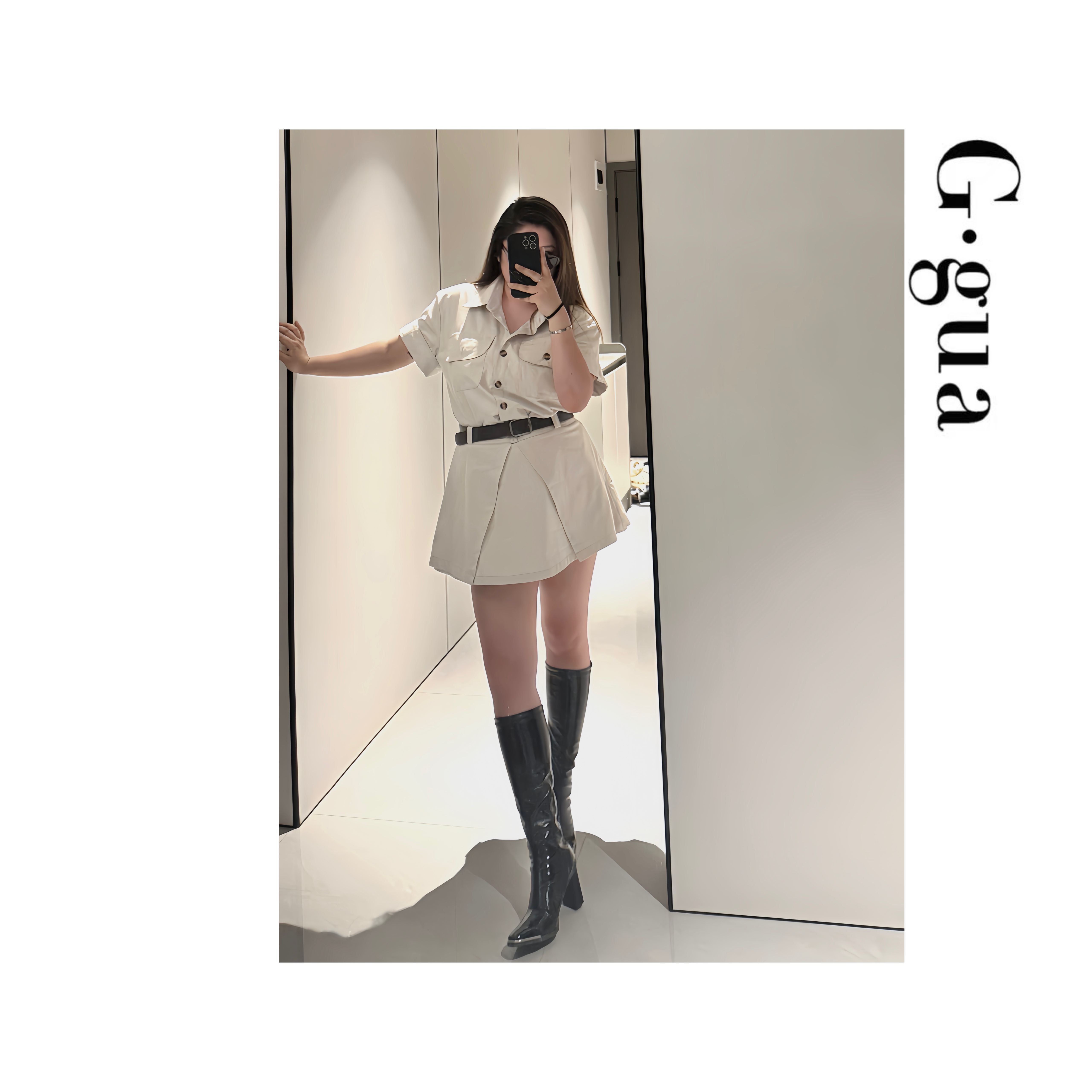 【张_Ggua】大码小众设计感口袋单排扣衬衣春夏新款套装女