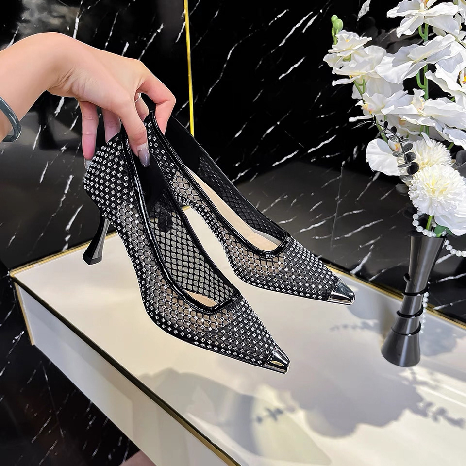 高跟鞋女气质名媛高级水钻网纱气质名媛透气婚鞋宴会单鞋2350-6
