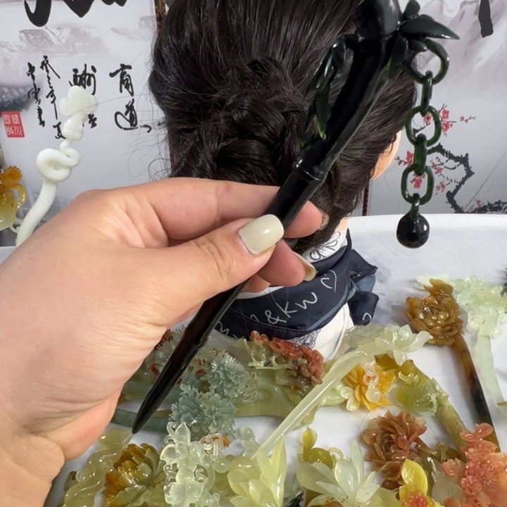 蛇纹石玉发饰未镶嵌我***漏