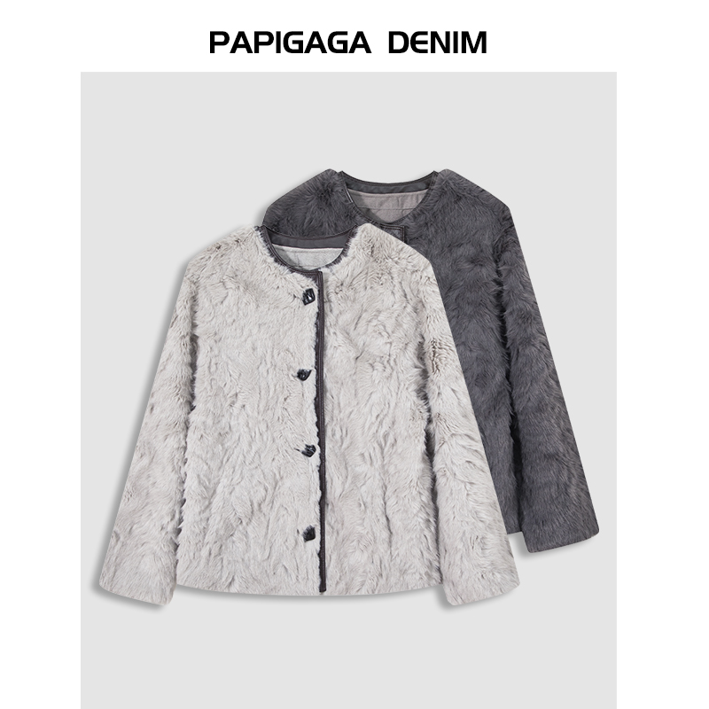 人造皮草 2025秋冬新款上新优雅圆领短款开衫外套EE11922A 