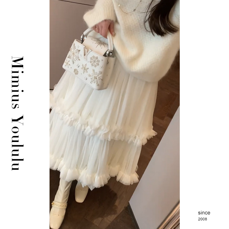 【mimius】&游鹿鹿 大裙摆重工仙气蕾丝拼接花边蛋糕裙 汉服 F12176