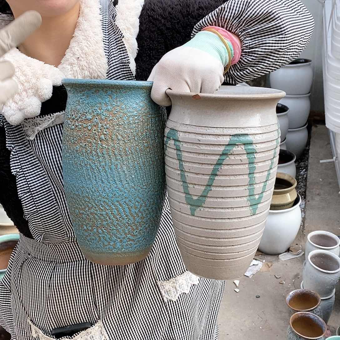 红泥花盆瑕疵口15高25